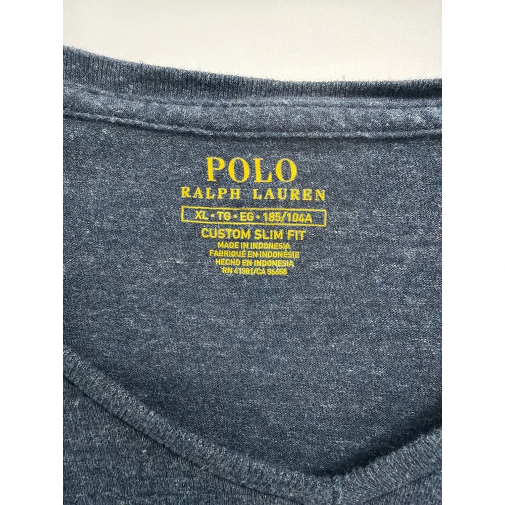 Polo Ralph Lauren‎ XL Custom Slim Fit V-Neck T-Shirt Gray Blue Heather Cotton